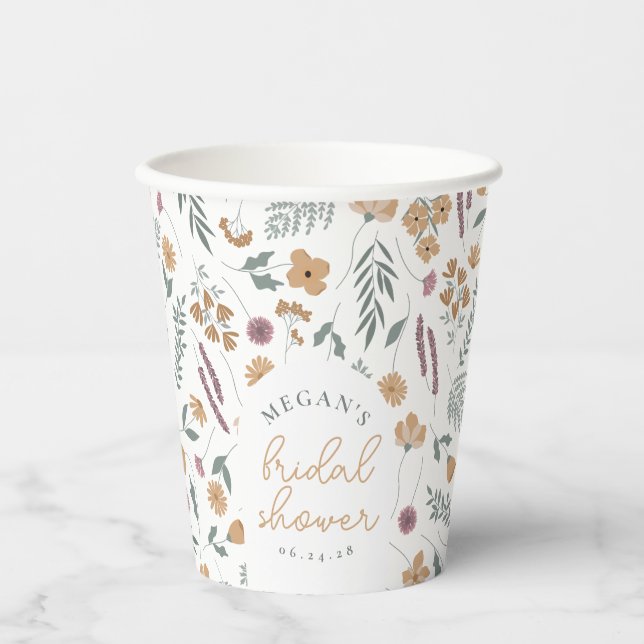 Gobelets En Papier Wildflower Bridal Shower Paper Cups - Orange (Recto)