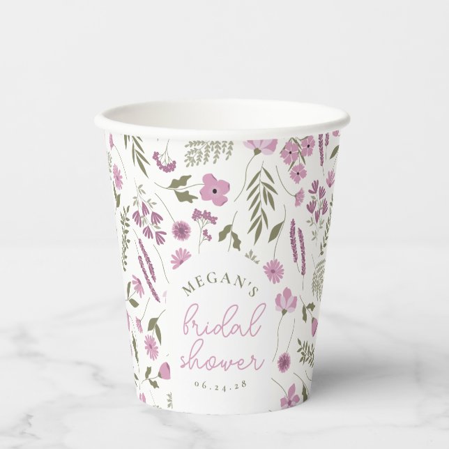 Gobelets En Papier Wildflower Bridal Shower Paper Cups - Purple (Recto)