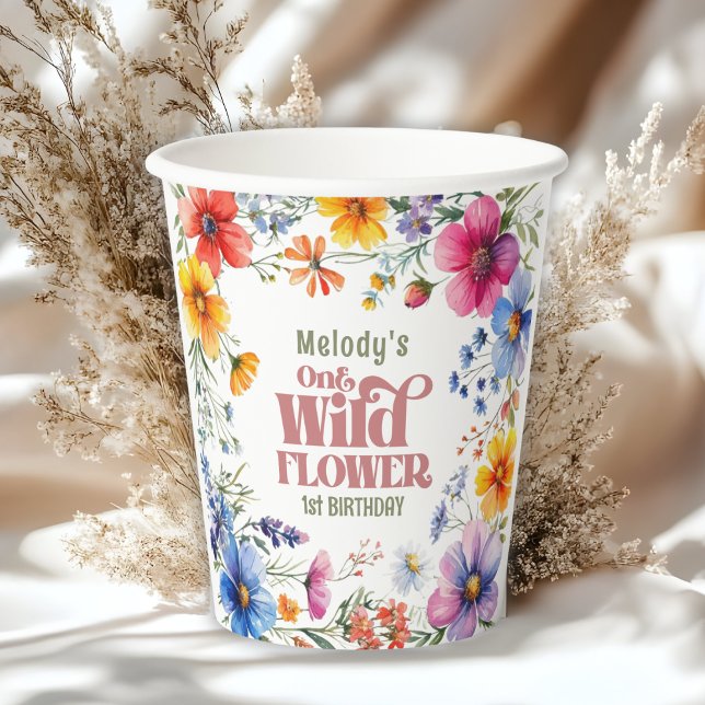 Gobelets En Papier Wildflower Wild One 1st birthday  (Créateur téléchargé)