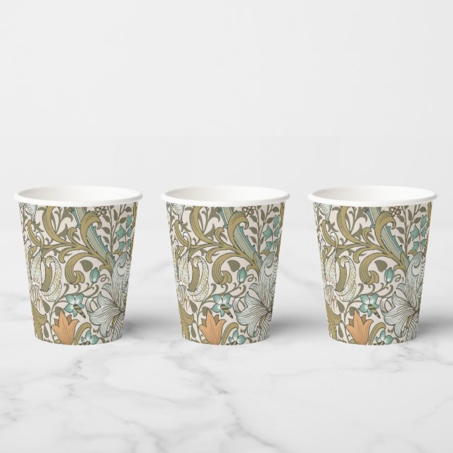 Gobelets En Papier William Morris Golden Lily Bleu Or Classique (Multi)