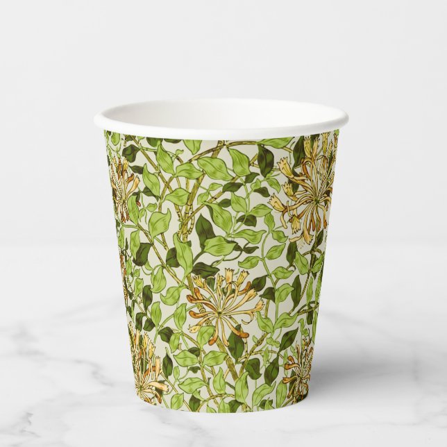 Gobelets En Papier William Morris Honeysuckle Green Flowers (Recto)