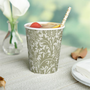 Gobelets En Papier William Morris Thistle Sage Green Motif