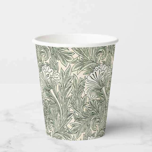 Gobelets En Papier William Morris tulip fond textile vert (Recto)