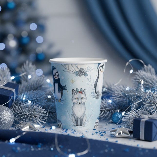 Gobelets En Papier Winter Arctic Animals Cute Penguin & Polar Bear (Winter Arctic Animals Cute Penguin & Polar Bear Paper Cups)