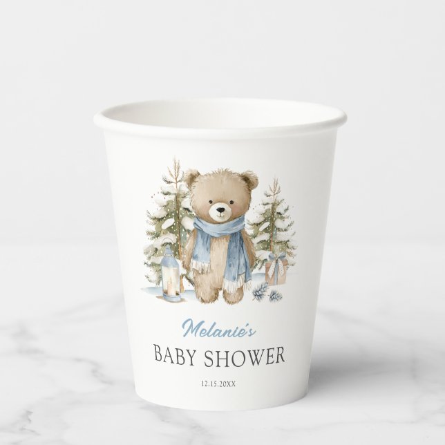 Gobelets En Papier Winter Bear Watercolor Baby Shower (Recto)