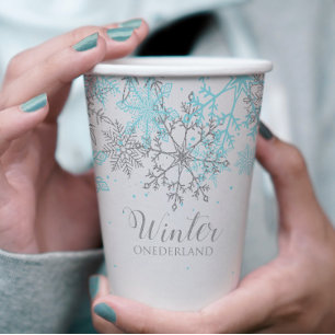 Gobelets En Papier Winter Onederland premier anniversaire bleu et arg