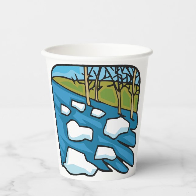 Gobelets En Papier Winter Thaw River with Ice Floes (Recto)