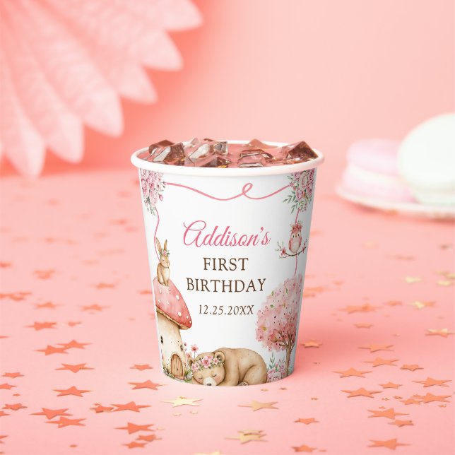 Gobelets En Papier Woodland Animals Girl 1st Birthday Party (Insitu)