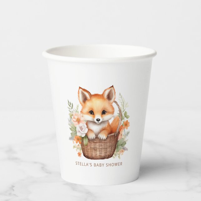 Gobelets En Papier Woodland Fox Baby Shower Personalized Party (Recto)