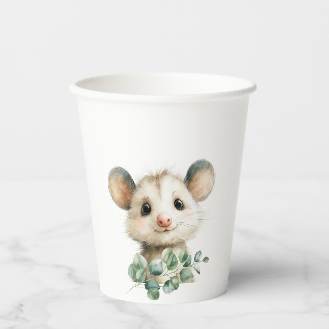 Gobelets En Papier Woodland Opossum Baby Shower • Neutral (Recto)