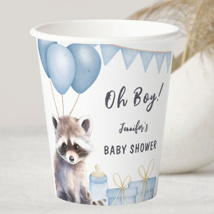 Gobelets En Papier Woodland Raccoon Baby shower Cute Boy