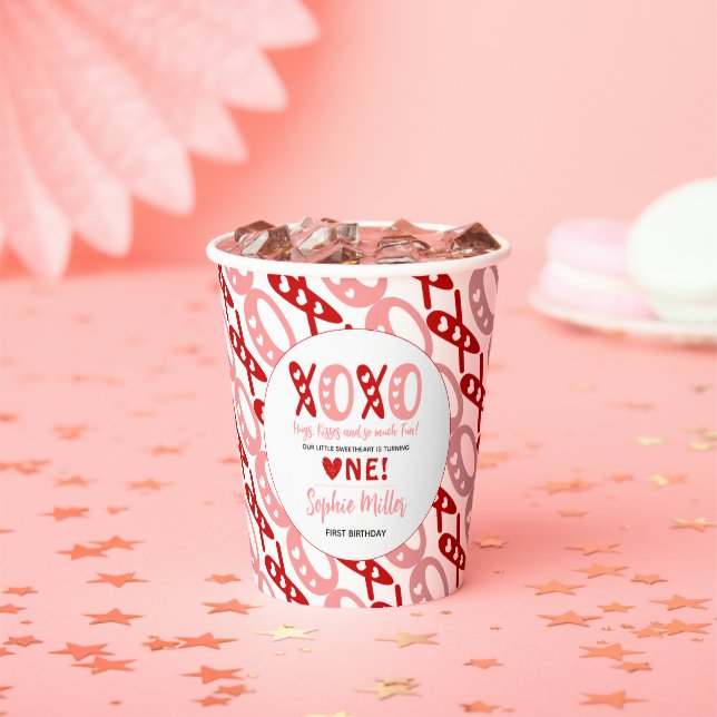 Gobelets En Papier XOXO Hugs & Kisses Saint Valentin 1er anniversaire (Insitu)