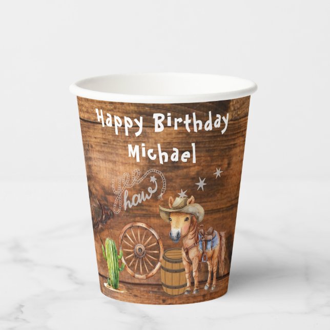 Gobelets En Papier Yee Haw Cowboy Rodeo Saddup tasse de papier (Recto)