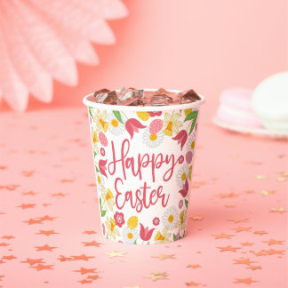 Gobelets En Papier Yellow Red Floral Easter Brunch