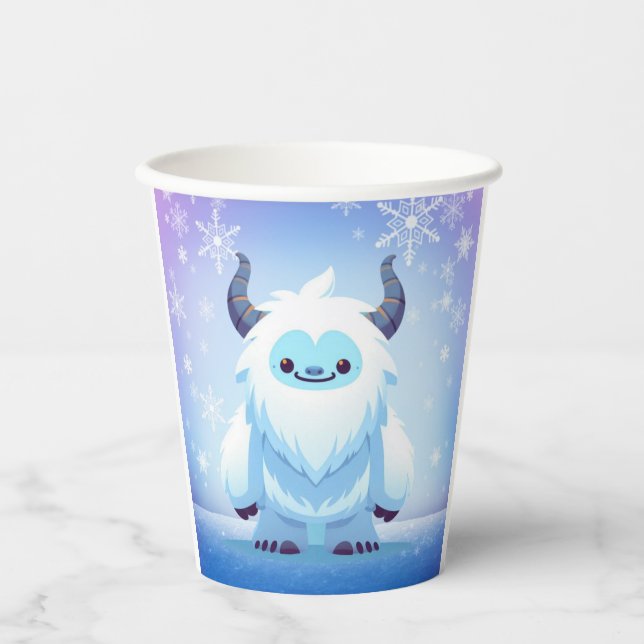 Gobelets En Papier Yéti de Noël/hiver mignon (Recto)