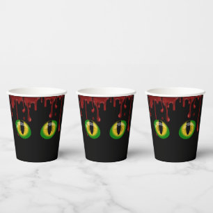 Gobelets En Papier Yeux de monstre verts effrayants Halloween sang qu