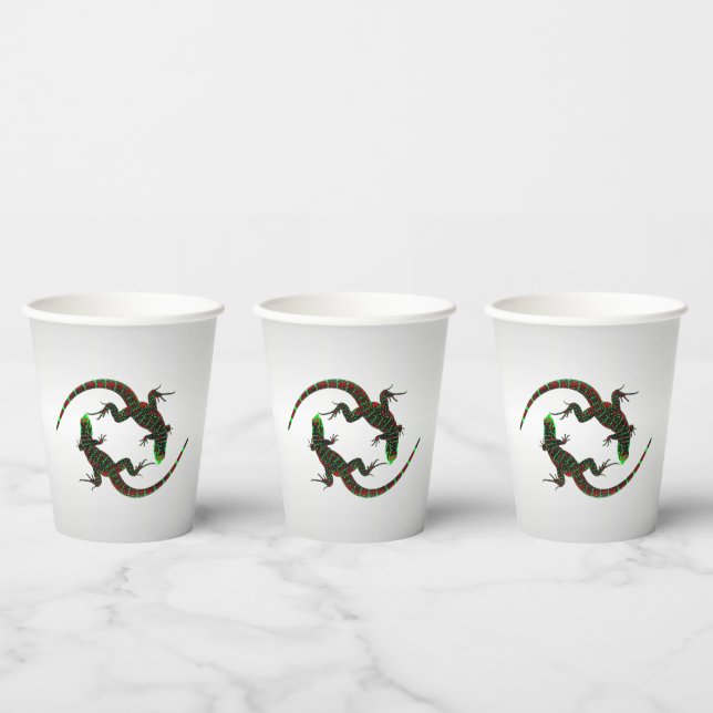 Gobelets En Papier Yin Yang Lizards Argent (Multi)