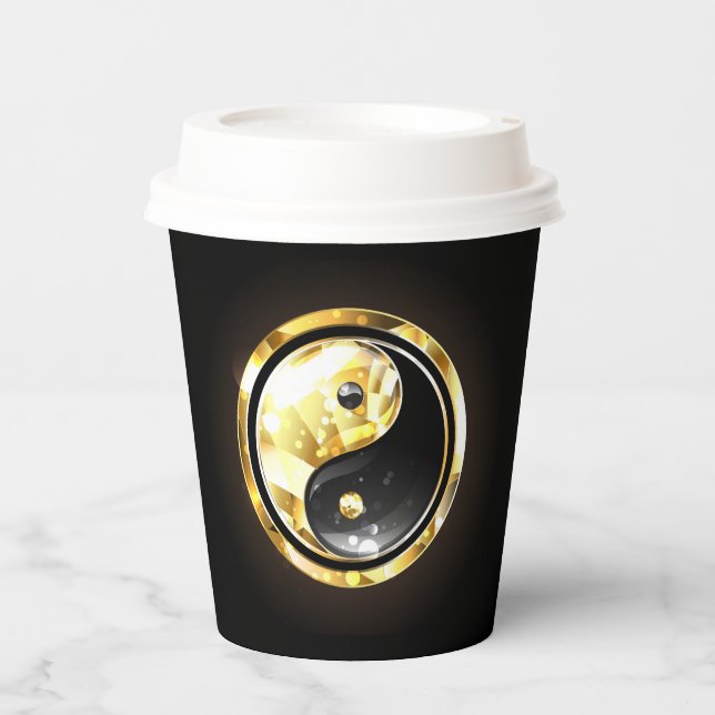 Gobelets En Papier Yin Yang or sur noir (Recto)
