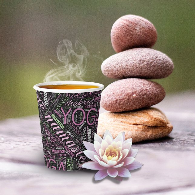 Gobelets En Papier Yoga Word Cloud Plum/Green ID254 (Créateur téléchargé)