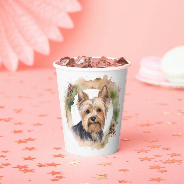 Gobelets En Papier Yorkshire Terrier Fête de la couronne de Noël Coup (Insitu)