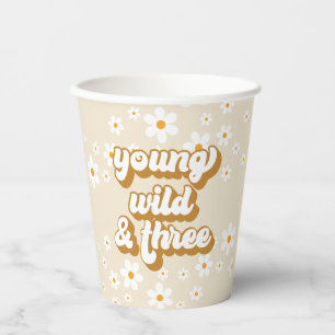 Gobelets En Papier Young Wild et Three Retro Daisy 3e anniversaire