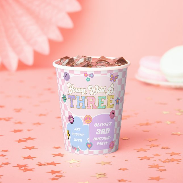 Gobelets En Papier Young Wild & Three Preppy Patch 3e fête d'annivers (Insitu)