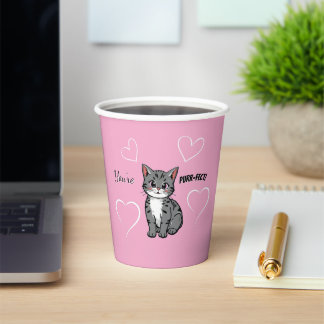 Gobelets En Papier You're Purr-fect Animated Cat and Hearts Pink