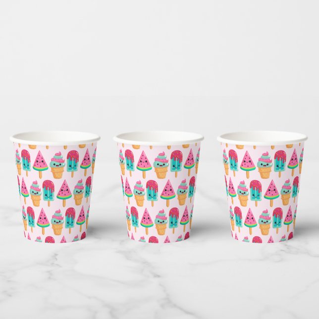 Gobelets En Papier Yummy Ice Cream Trio Motif d'été (Multi)