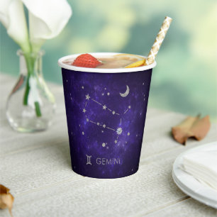 Gobelets En Papier Zodiac Purple Gemini Horoscope d'astrologie cosm