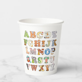 Gobelets En Papier Zoo - Lettres alphabétiques sur les animaux - Appr
