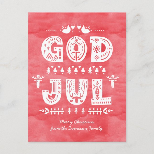 God Jul Carte de Noël suédoise Scandi Style Script (Devant)