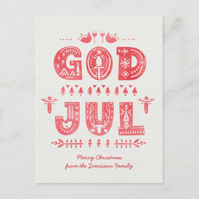 God Jul Carte de Noël suédoise Scandi Style Script (Devant)