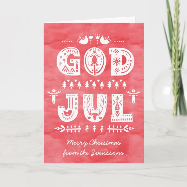 God Jul Carte de Noël suédoise Scandi Style Script (Devant)