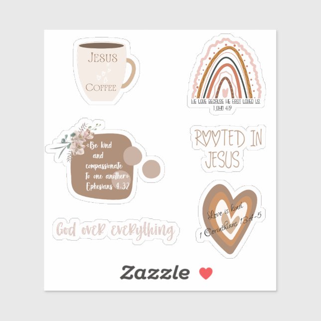 God Over Everything beige christian sticker pack (Feuille)