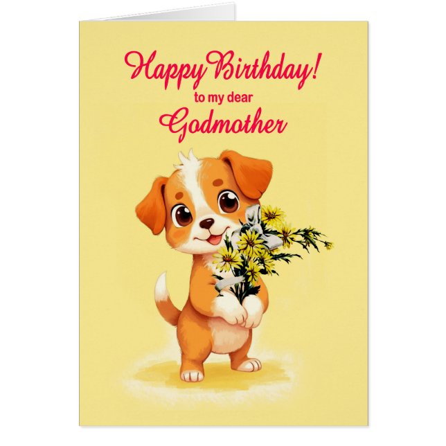 Godmère Anniversaire Chiot et Fleurs (Devant)