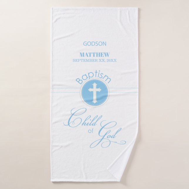 Godson Baptême Bleu Enfant de Dieu Personnalisé (Serviette de bain)