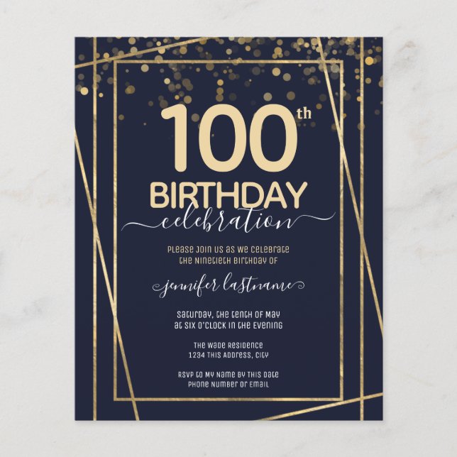 Gold 100e Anniversaire Invitation budgétaire (Devant)