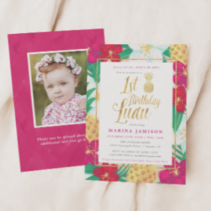 Gold 1er anniversaire Luau Party Invitations