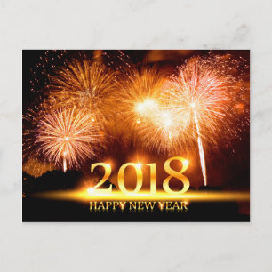 Gold 2018 Bonne année Fireworks Carte postale