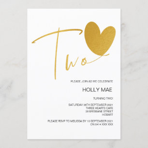 Gold 2e Invitation d'anniversaire Deux Anniversair