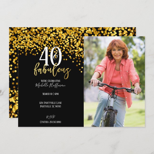 Gold 40 & Fabulous 40th Birthday Party Invitations (Devant / Derrière)