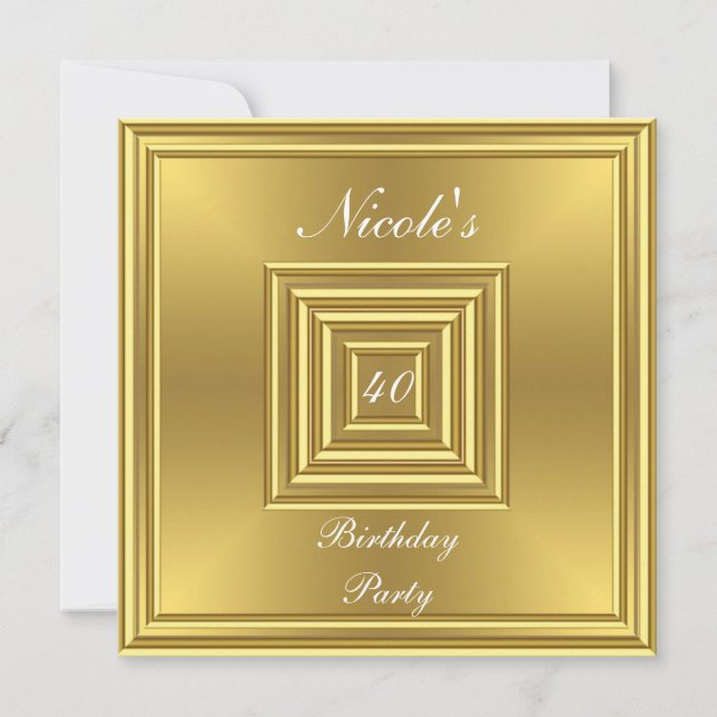 Gold 40th Anniversaire Fête Invitation (Devant)