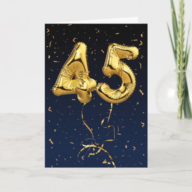 Gold 45 Mylar Balloons d'anniversaire et carte Con (Devant)