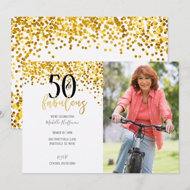 Gold 50 et fabuleux 50e anniversaire Invitations d (Devant / Derrière)