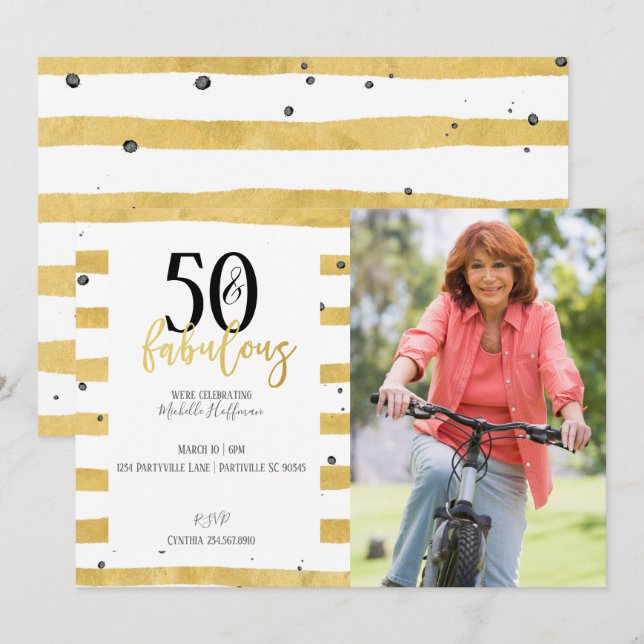 Gold 50 et fabuleux 50e anniversaire Invitations d (Devant / Derrière)