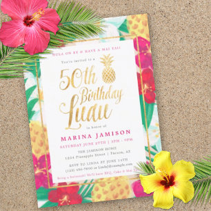 Gold 50e anniversaire Luau Party Invitations