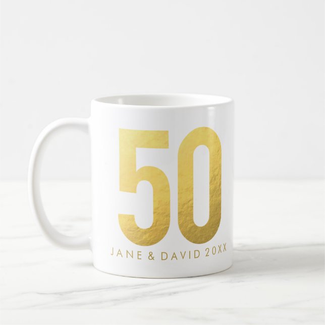 Gold 50e jour, mois, année, Mug blanc personnalisé (Gauche)
