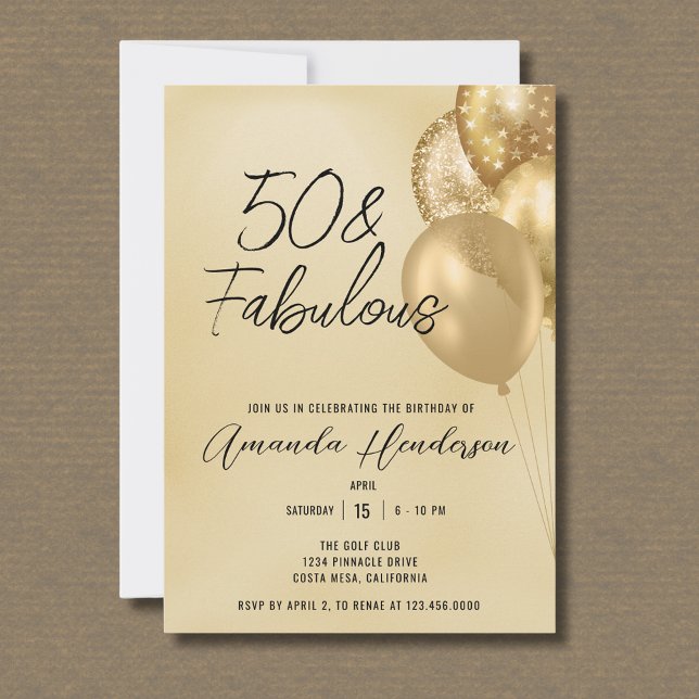 Gold 50th and Fabulous 50th Birthday Invitation (Créateur téléchargé)