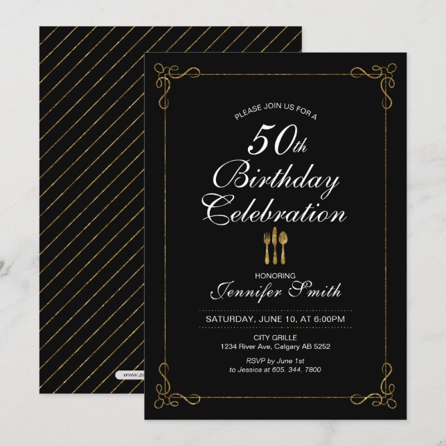 Gold 50th Anniversaire Fête Invitation (Devant / Derrière)