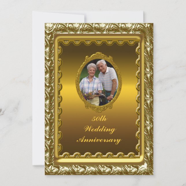 Gold 50th Mariage Anniversary Party Invitation (Devant)